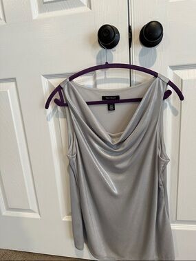White House Black Market Silver Metallic Cowl Neck Tank
